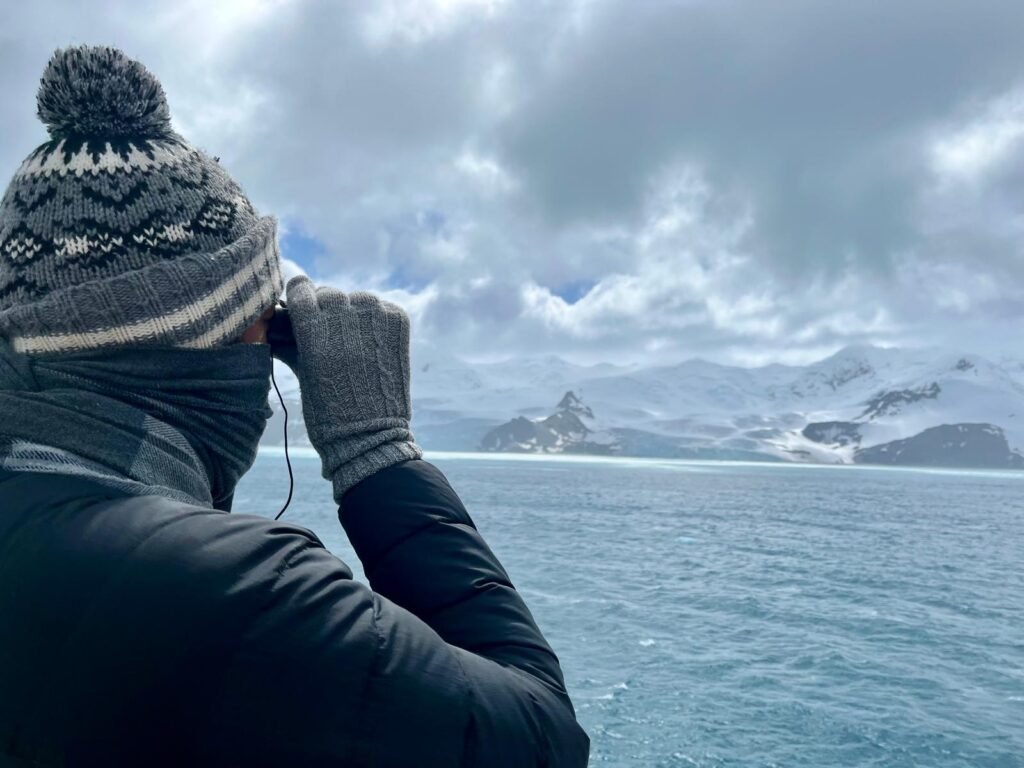 Randy the backpacker taking in the view in Antarctica
