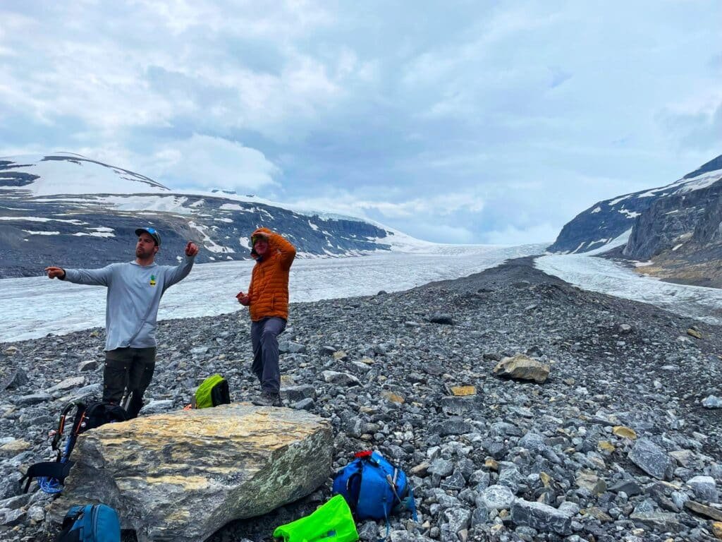 Andy Argo and friend heading up the Saskatchewan Glacier to the Columbia Icefields