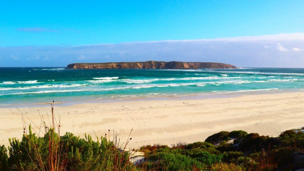 White sand beach and island Eyre Peninsula