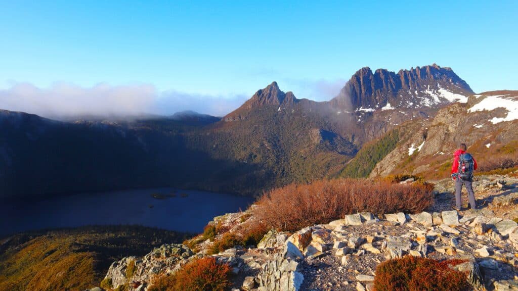 Andy Argo looking out over Cradle Mountain Tasmania
