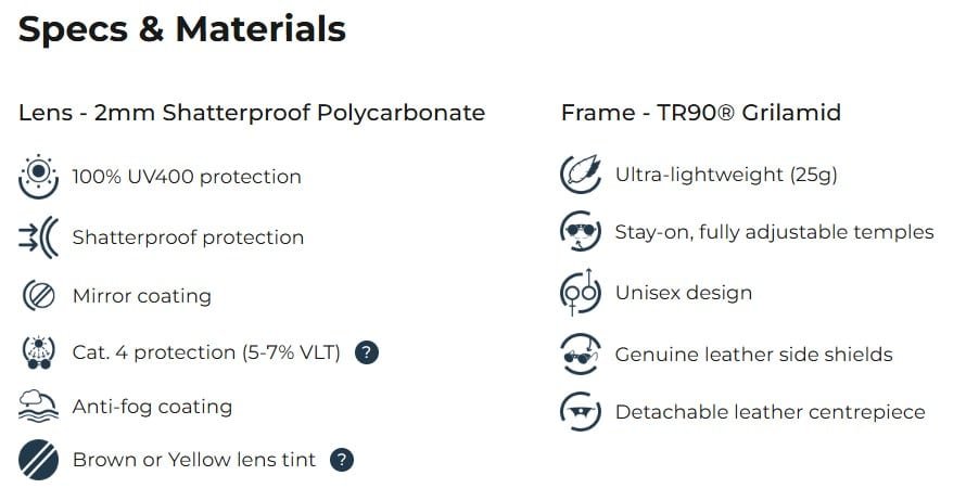 Vallon Heron glacier glasses specs