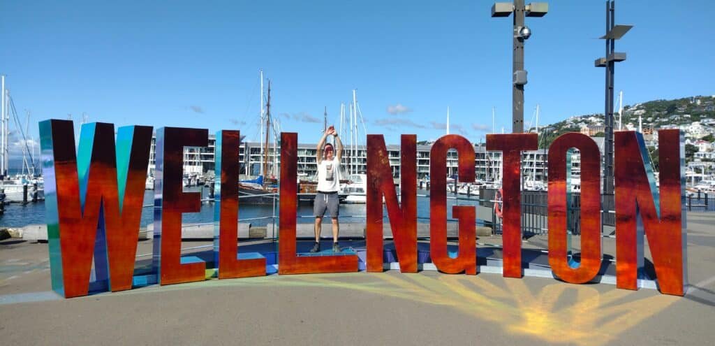 Wellington sign with Andy Argo