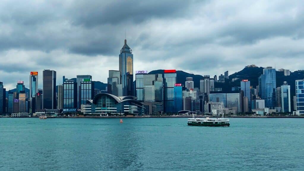 victoria harbour cloudy weather with ferry